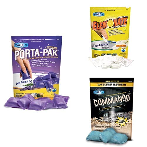 Walex Porta-Pak Lavender Breeze Holding Tank Deodorizer, Commando Black Holding Tank Cleaner, and Elemonate Grey Water Deodorizer, Multi-Pack Bundle