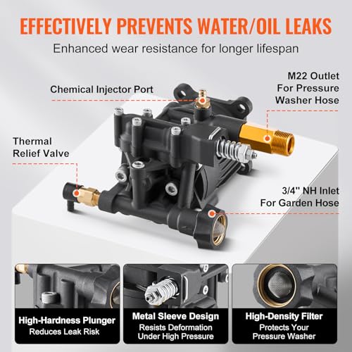 VEVOR Pressure Washer Pump, 3/4\" Shaft Horizontal, 3500 PSI, 2.5GPM, Replacement Power Washer Pumps Kit with 5 Nozzles, Hardware and Siphon Tube, Compatible with Simpson, Honda, Troy-Bilt, Generac - Thumbnail 6