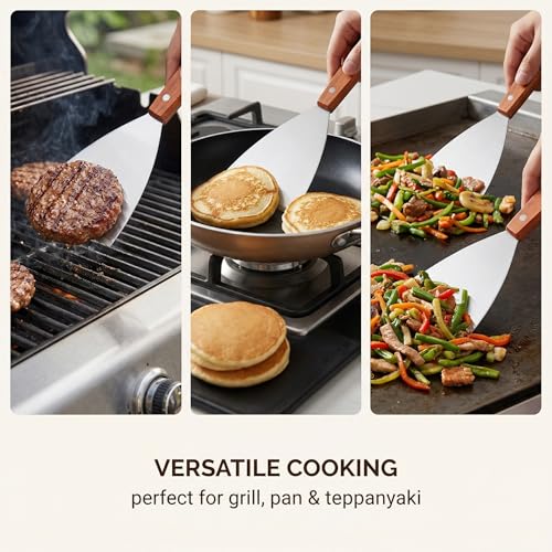 CATZUM Grillspatel Edelstahl Groß 1 Stück – Abgeschrägter Teppanyaki Flachspatel Kochwender, Hitzebeständig & Robust für Grill, Burger & Pfanne