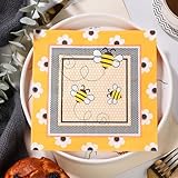 Servilletas de Papel Flor Abeja Toallas Desechables para Invitados Servilletas de Papel Duraderas para Baño Bodas Fiesta Navidad 5 Paquetes(33x33cm）