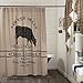 VHC Brands Farmhouse Bath Miller Farm Charcoal Cow Rod Pocket Cotton Button Holes Hooks Stenciled Chambray Nature Print Shower Curtain, One Size, Khaki Tan