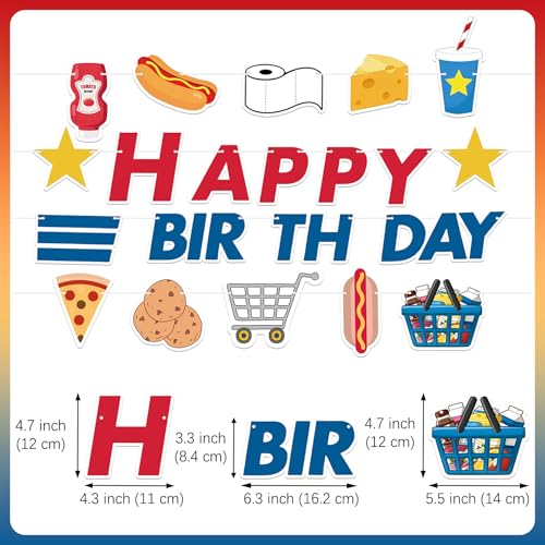 Image of HOMEZZO Supermarket Birthday Party Decorations - Supermarket Grocery Themed Hanging Banner and Tent Cards for Birthday Food Party