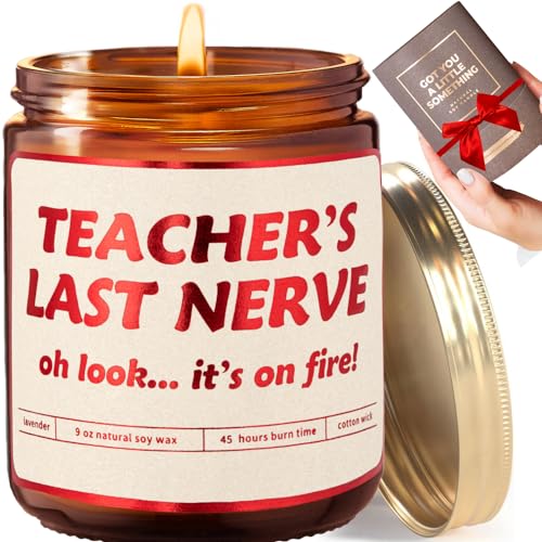 Teacher's Last Nerve Lavender Vanilla Scented Candle | Best Gift Idea for Teacher Gifts, Teacher Appreciation, End of Year, Female Teachers Presents, Funny Thank You Gifts from Students or Parents