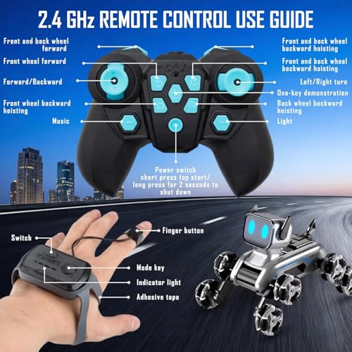 Image of Famello Remote Control Robot Dog for Kids | 8WD Gesture Sensor RC Stunt Car with Light, Music | RC Robot Dog Toys, Birthday Gifts Toys for Kids & Adults (Robot Dog)