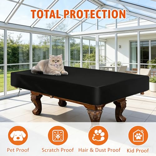 EASTLOONG 8 Feet Pool Table Cover, Waterproof 420D Oxford Billiard Cover, Dustproof UV-Resistant Sun Rain Protection for Indoor Outdoor Patio Snooker Table (8ft-254x142x21cm) - Image 4