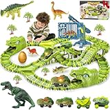 Pista Dinossauro Track Cars com Looping e Acessórios 279 Peças + Carrinho, Criar um Dinossauro World, Pista flexível Race Tracks, Brinquedos de dinossauro Meninos Aniversário Gift