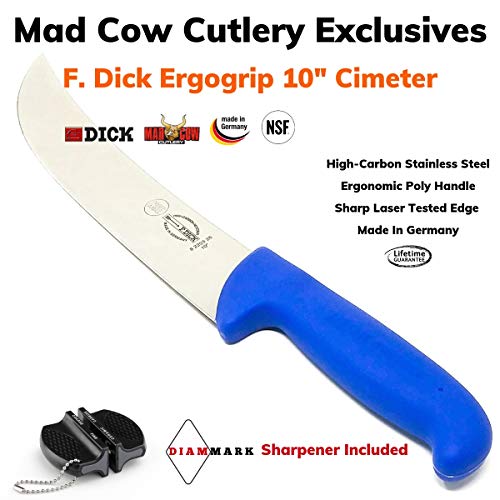 F. Dick Ergogrip 10 Inch Cimeter With Diammark Dual Action Knife Sharpener - High-Carbon Stainless Steel Blade - Ergo Handle - Professional Butcher Knife - Knife Made In Germany #TOP1