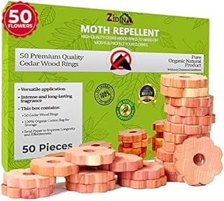 Zidina Moth Repellent for Wardrobes - 50 Rings - Natural Cedar Wood Moth Repellent - Anti Moth Products Wardrobe - Closet Moth Killer - Moth Repellent for Clothes - Moth Balls with Sandpaper