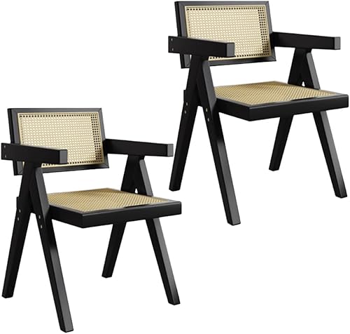 Miniatura 14 de YVYKFZD Wooden Dining Chairs Set, Rattan Dining Room Chairs, Kitchen Chair with Backrest, Lounge Armchair Comfy Side Chair, for Bedroom Living Room