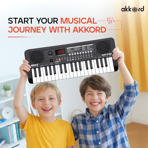 Image of Akkord 37 Keys Music Keyboard - Black Edition | MIDI USB-C, Touch Response, 200 Rhythms, Tones & 40 Demos, LED Display, Portable Beginner Piano Compatible with GarageBand.