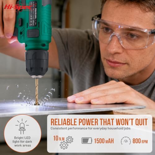 Image of Hi-Spec 8V USB Power Drill Driver Screw Drill Bit Set. Cordless & Rechargeable Electric Drill Driver with Wall Hanging Kit,Green