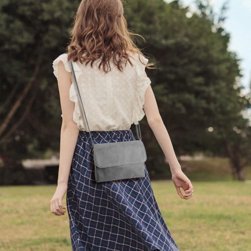 Energather Damen-Umhängetaschen, PU Leder Kleine Handtasche für Frauen und Mädchen, Mini Handtasche Damen Klein, Kleine Schultertasche mit Abnehmbarem Schultergurt für Reise, Arbeit(grau)