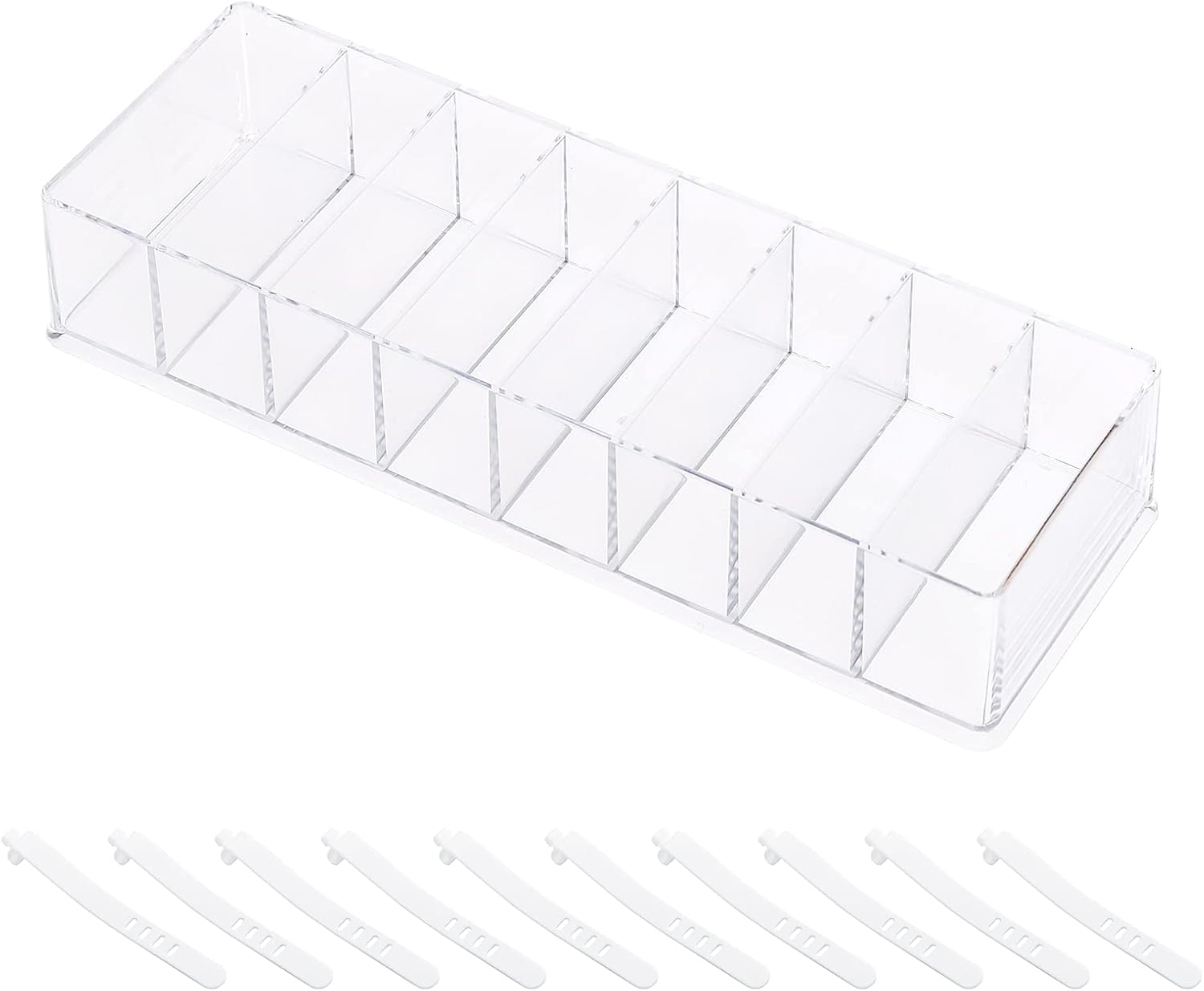 Yesesion Plastic Cable Management Box with 10 Wire Ties, Upgraded Clear Power Cord Organizer with 8 Compartments, Electronics Case for Office Drawer Use, Desk Accessories Storage for Stationery Supply