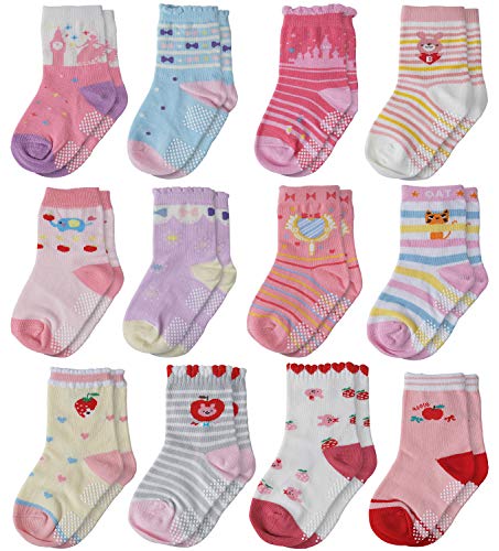 LAISOR 12 Pairs Assorted Non-Skid Ankle Cotton Socks with Grip For Kids Toddlers