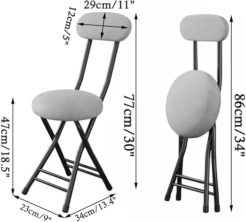 Miniatura 3 de Juego de 2 taburetes portátiles, taburetes plegables de poliuretano acolchado con respaldo, taburetes de bar de altura de encimera de cocina para