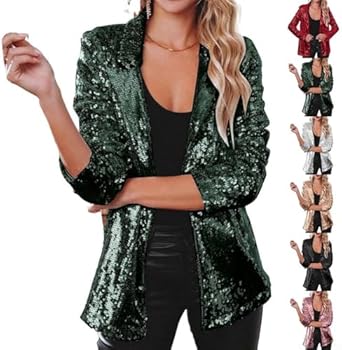 Damesblazer Glitterjack Met Pailletten Damesblazer Met Glitter Met Glitter Lange Mouwen Bomberjack Top Met Pailletten Dames Party Club Blazer Jas Meisjes Carnaval Kostuum Rave Festival (Color : Silbe