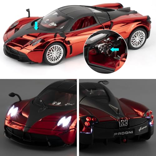 Modelo coche Pagani Huayra 1:24 rojo con luz y sonido miniatura 3
