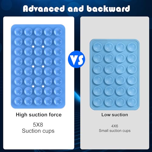 Image of Double Sided Silicone Suction Phone Holder Mount, Silicon Accessory for iPhone and Android, Hands-Free Mirror Shower Phone Holder, TikTok Videos and Selfies (Blue+Rose Red)