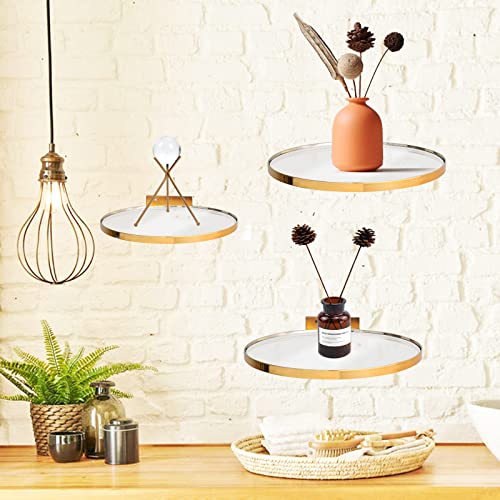 Cityelf Floating Shelves Wall Mounted Gold Wall Decor Iron Glass Hanging Shelf Home Decor Set Of 3 Display Ledge Shelves For Living Room Bedroom Office-Gold #TOP2