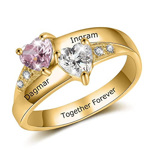 Opalstock Personalized 2 Heart Birthstone Rings For Women Custom 2 Names Mother Rings For Mom Mother's Day Gifts Promise Rings For Her Engagement Rings For Women (10) #TOP6