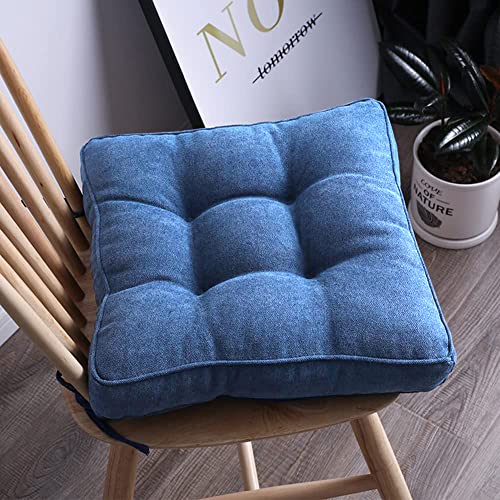 vctops Square Chair Pad Seat Cushion with Ties Solid Color Soft Chair Pads Comfy Velvet Cushion Pillow for Kitchen Dining Office Chair Kids Reading (Dark Blue,16"x16")