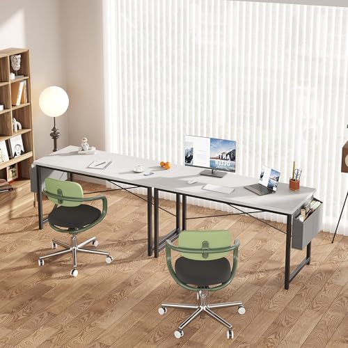 Image of OLIXIS Computer Desk, 55 Inch Gaming Desks for Home Office Small Spaces | Writing Study Craft Work Table, Computer Workstation for Bedroom with Storage Bag, White