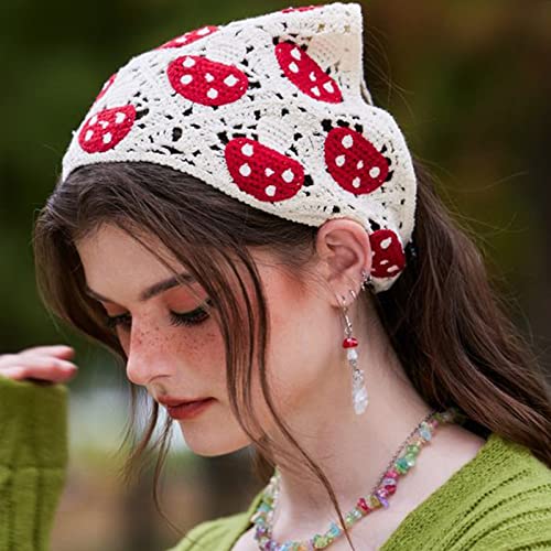 Image of DRESHOW Floral Crochet Hair Bandana Tie Knotted Headscarf Vintage Headband Knitted Head Kerchief for Women Girls