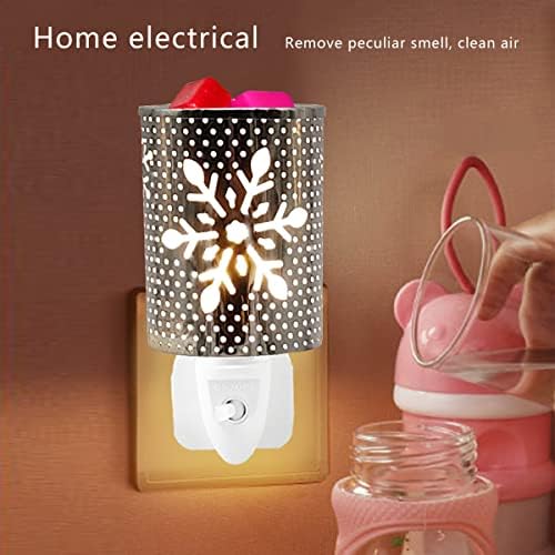 Electric Wax Burner Plug In Wax Warmer, Metal Oil Burner Melter Essential Oil Fragrance Burner, Night Light Aroma Lamp For Home Office Bedroom Gifts & Decor (Snow Pattern), 10.92 x 7.11 x 13.46 cm