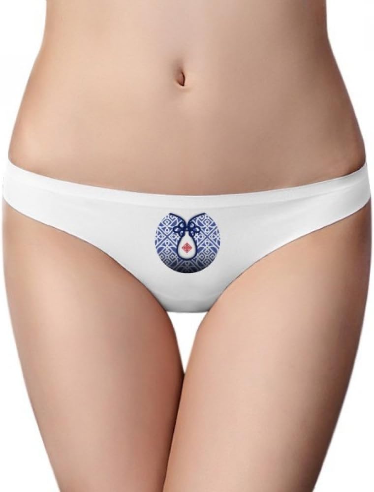 DIYthinker Chinese Culture Blue Flower Line Brief Women G-String Underwear T-Back Breathable Cool Soft Panty