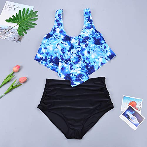 Image of Women High Waisted Bikini Swimsuit Flounce Vintage 2 Piece Bathing Suits | Vintage,tummy control,two piece bathing suits,plus size,swimwear,ruffled,tankini top,bikini bottom