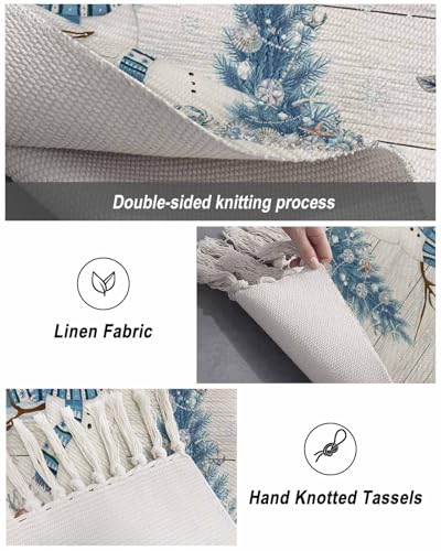 Christmas Coastal Hallway Runner Rug 2x5ft,Blue Snowman Coral Starfish Snowflake Washable Woven Living Room Bedroom Kitchen Bathroom Carpet with Tassels,Non-Shedding Indoor Throw Door Mat for Entryway - Image 6