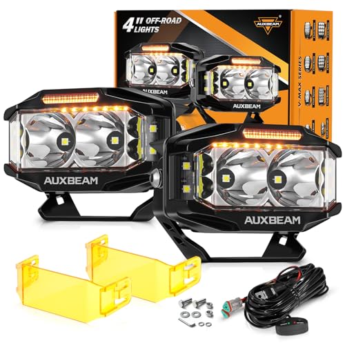 Auxbeam V-MAX Series LED Light Pod, 270° Side Shooter LED Offroad Lights with Amber DRL, 4 Inch Auxiliary Ditch Light for Truck ATV Jeep Ford