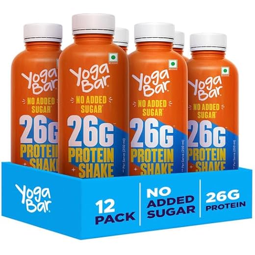 Yogabar 26g Protein Shake | Goodness of Protein & Premium Coffee | 26g Protein Milkshake with No Added Sugar | Ideal for Early Mornings, Pre & Post Workouts Energy Drink | 12 Bottles, 250ml each (Cold Coffee)