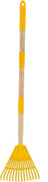 Kids Leaf Rake - 3-Section Adjustable Handle, Lightweight, Wood & Plastic, Small Garden Tool for Children Yellow