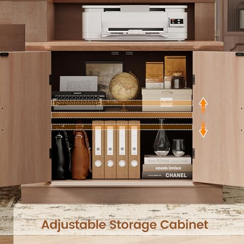 Image of SEDETA Farmhouse 70.9 inch Executive Desk, Home Office Desk with File Drawers and Storage Cabinet, Computer Desk with Power Outlet for Home Office, Work Study Writing, Oak