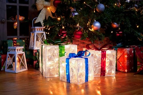 Light Up Boxes Set of 3, 60 LED Warm White Pre-Lit Present Boxes, Plug-in IP44 Waterproof Christmas Decorations for Indoor Outdoor, Xmas Tree, Garden & Porch - Image 4