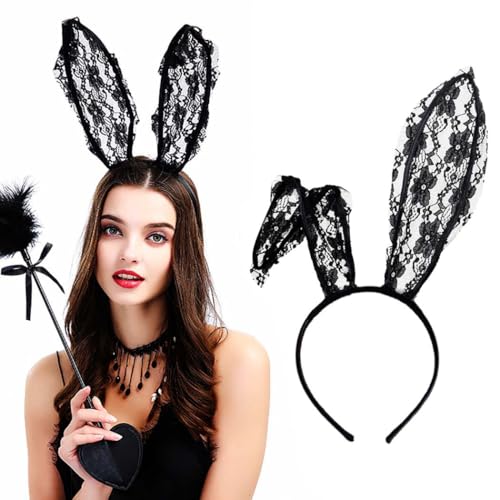 Aceorna Lace Hairband Black Cat Ears Hair Hoop Sexy Bunny Ear Headband Party Decoration Headdress Cosplay Headwear Costume Hair Accessories for Halloween,Christmas,Masquerade,Nightclubs