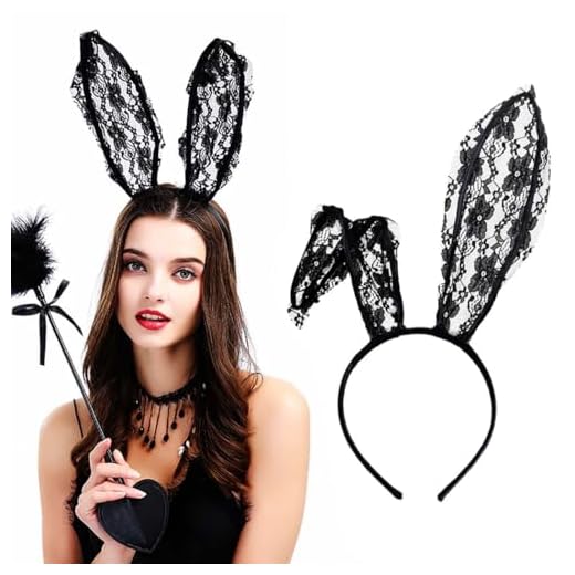 Aceorna Lace Hairband Black Cat Ears Hair Hoop Sexy Bunny Ear Headband Party Decoration Headdress Cosplay Headwear Costume Hair Accessories for Halloween,Christmas,Masquerade,Nightclubs