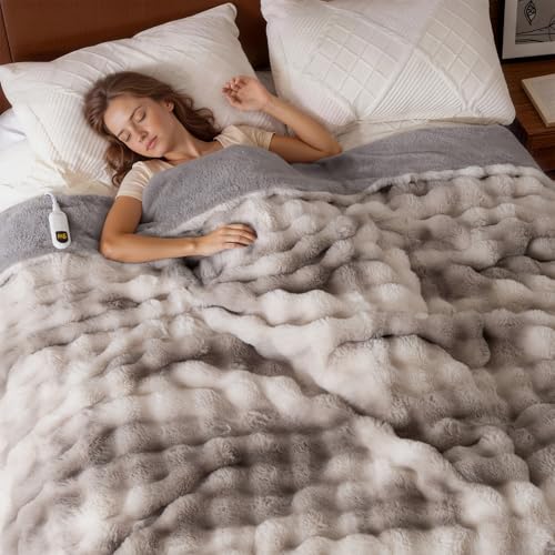 Image of Bearhug Heated Blanket Full Size 77 inchx 84 inch, Luxurious Faux Rabbit Fur Dual-Sided Electric Blankets, 10 Heat Settings Heated Throw, 9 Hour Auto Shut-Off, Machine Washable,Gift-Ready Elegant Packaging