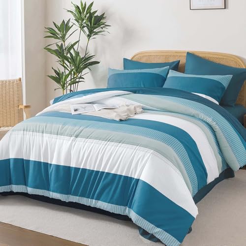 Andency California King Comforter Set, Teal, 7 Pieces Bedding