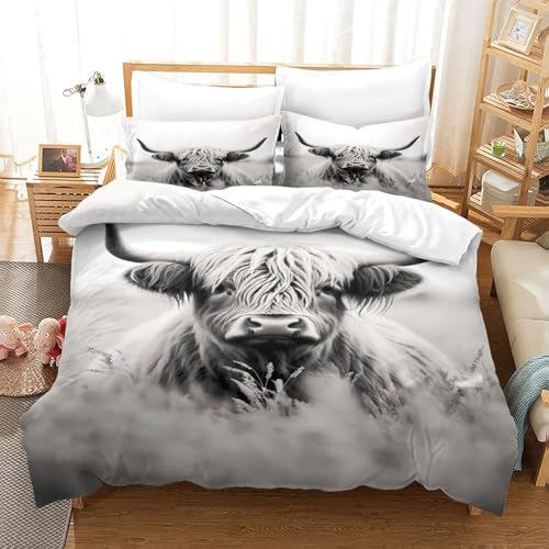Parure de lit garçon Vache des Highlands 140x200cm avec housse de couette douce 3D - 3