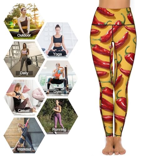 Pantalon de yoga avec poches et contrôle du ventre : legging imprimé piment rouge galbant
