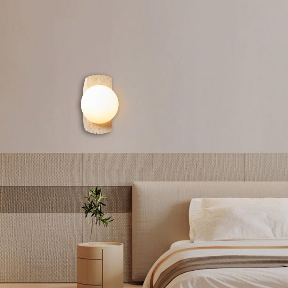 Industrial Style Yellow Travertine Wall Light, G9 Source Glass Lampshade Lamp, Single Head Flush Mount Sconce, Restaurant Entrance Balcony Mounted Fixtures