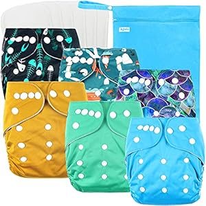 Leekalos Cloth Diapers Reusable for Boys and Girls, Baby Diaper Cloth with Bamboo Inserts & Wet Bag (Bright Fish)