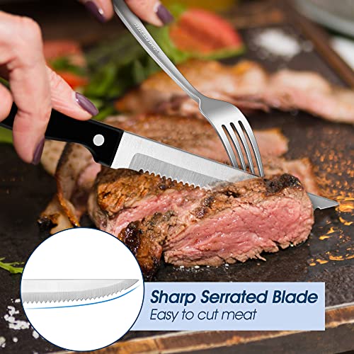 Herogo Cutlery Set, 30 Pieces Stainless Steel Flatware Set with Steak Knives, Hammered Tableware Silverware with Fork Knife Spoon, Service for 6 People, Easy Clean/Dishwasher Safe/Mirror Polished - Image 5