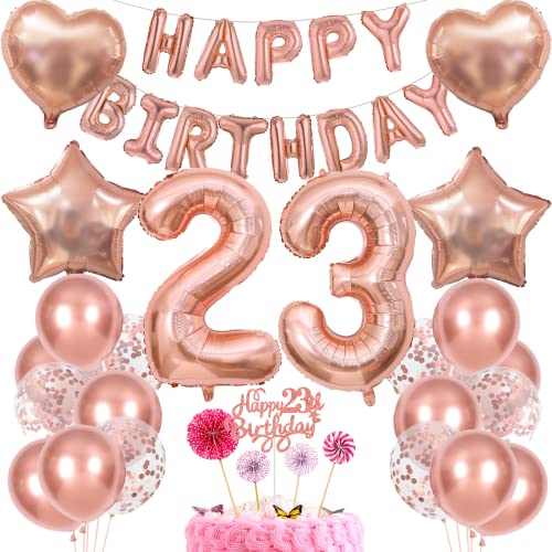 Décoration Anniversaire 23 ans Femme - Or Rose, Cadeau avec Ballons et Gâteaux