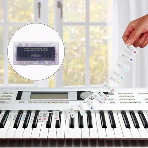 Viemior Piano Notes Guide for Beginner, 88-Key Full Size - Removable Piano Keyboard Stickers Note Labels for Learning, Leaves No Residue and No Adhesive, Made of Silicone, Reusable and Comes with Box Cover