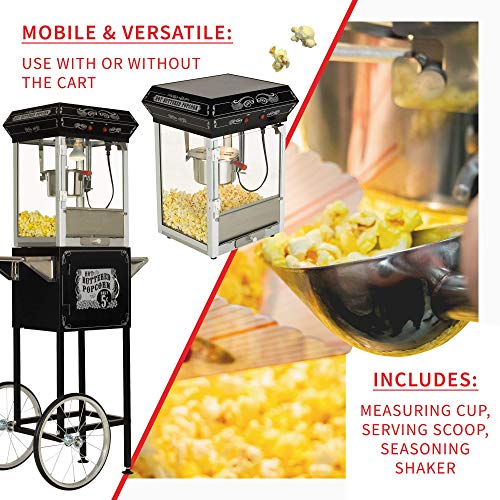 Funtime Sideshow Popper 4-Ounce Hot Oil Popcorn Machine With Cart, Black/Silver #TOP4