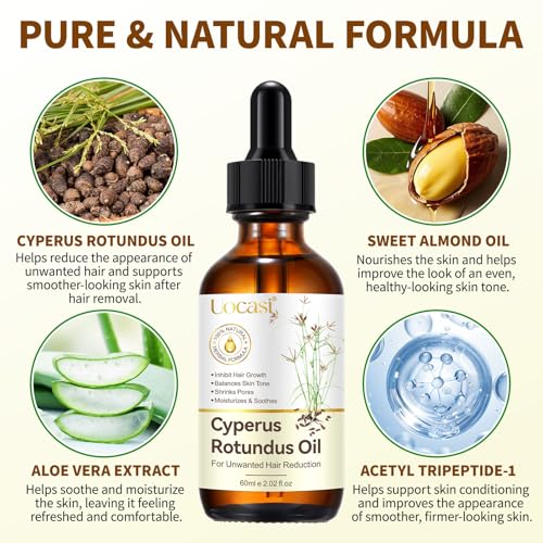 Image of Uocasi Cyperus Rotundus Oil, Cypress Rotundus Oil for Hair Removal, Natural Inhibitor to Reduce Unwanted Hair Growth, Soothes Skin & Minimizes Pores, All Skin Types, 2.02 Oz