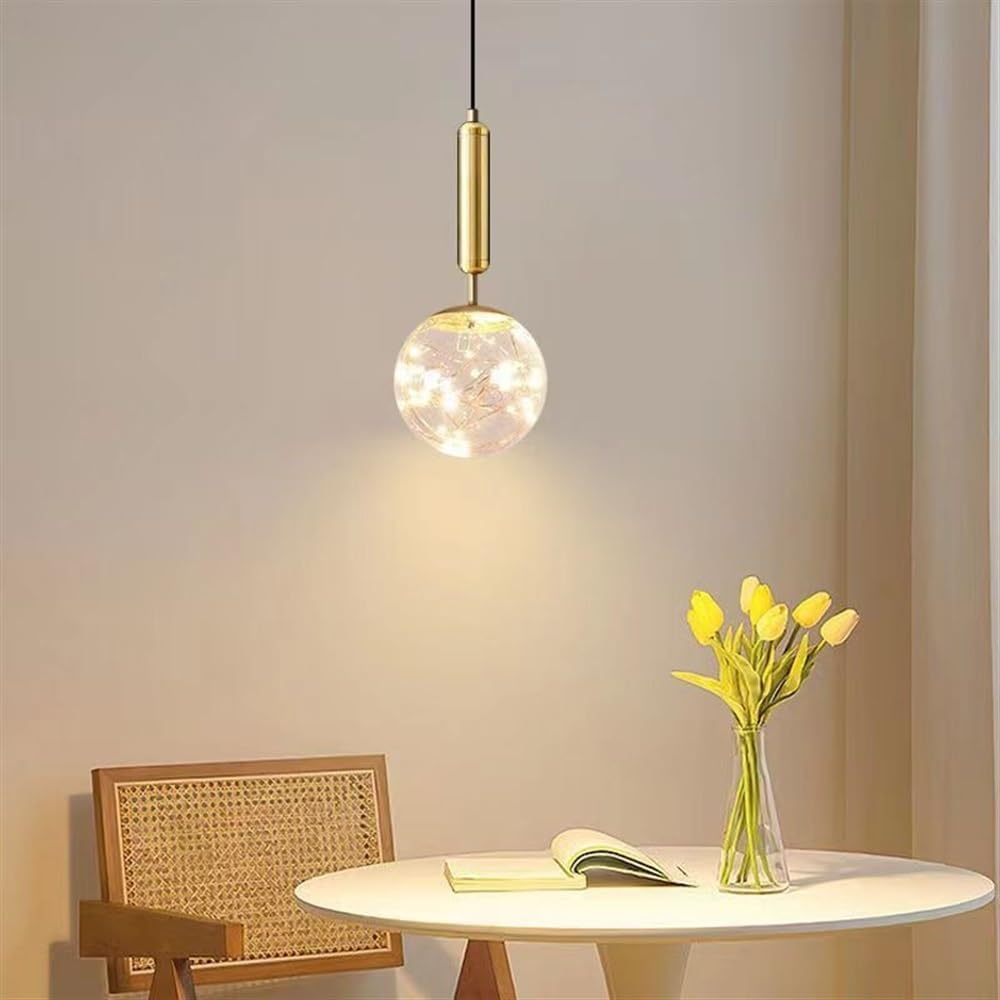 Dimmable Led Glass Light, Kitchen Island 8W Chandelier, Bedroom Bedside Pendent Lamp with 59 inch Cord Adjustable, Modern Ball Lighting for Bedroom/a